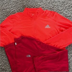 Adidas Men's quarter zip and red long sleeve north face tee